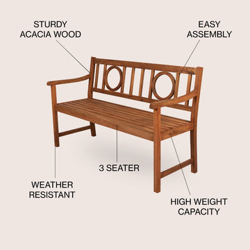 Apollo Circle-Back 600-Lbs Support Acacia Wood Outdoor Garden Patio Bench - JONATHAN Y